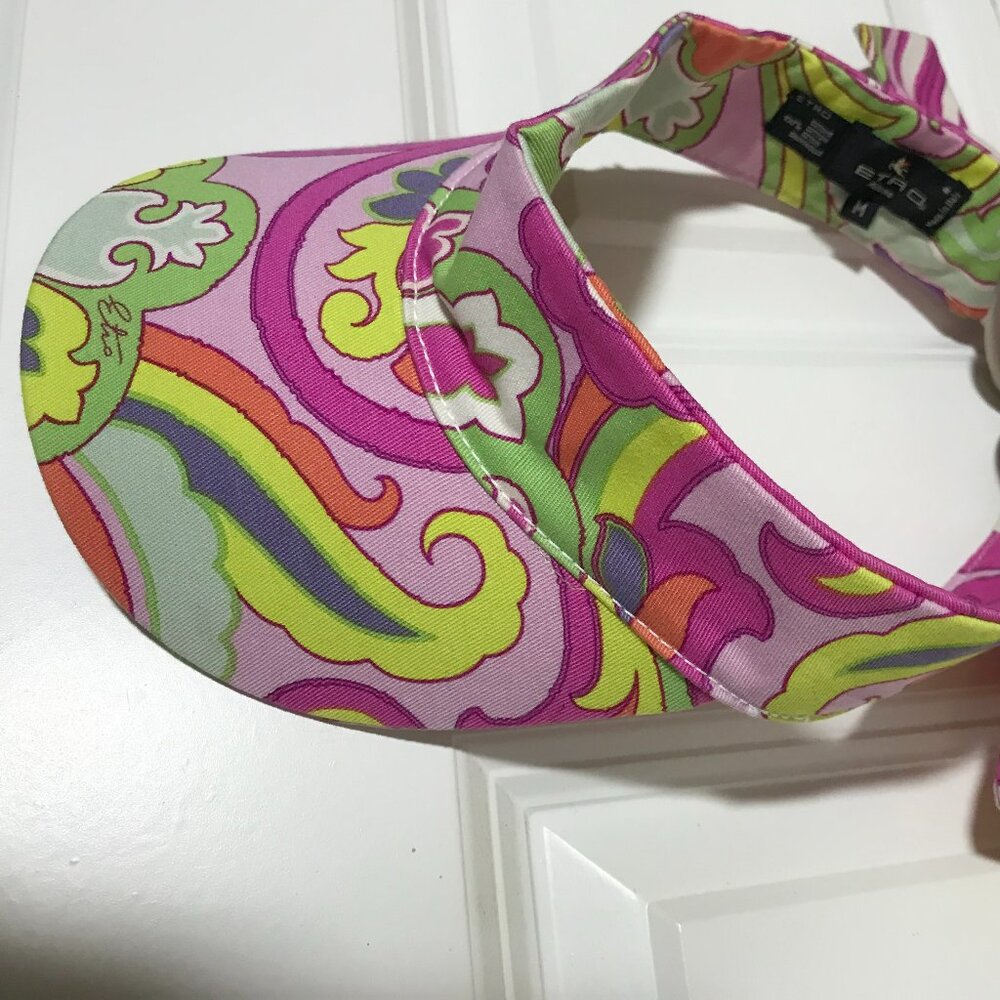 ETRO Milano Women's Visor -Pink Purple Green Orange Print -Tie Detail Sz M NWOT - Picture 7 of 16